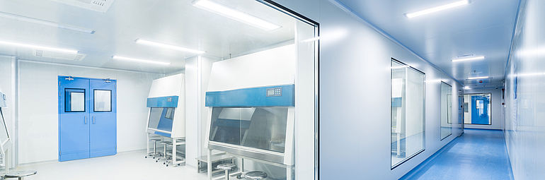 Clean room with blue door and blue floor