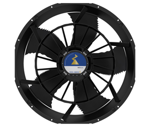ZAplus mit ECblue black biomimetically designed axial fan with ZAplus housing and ECblue motor frontal view