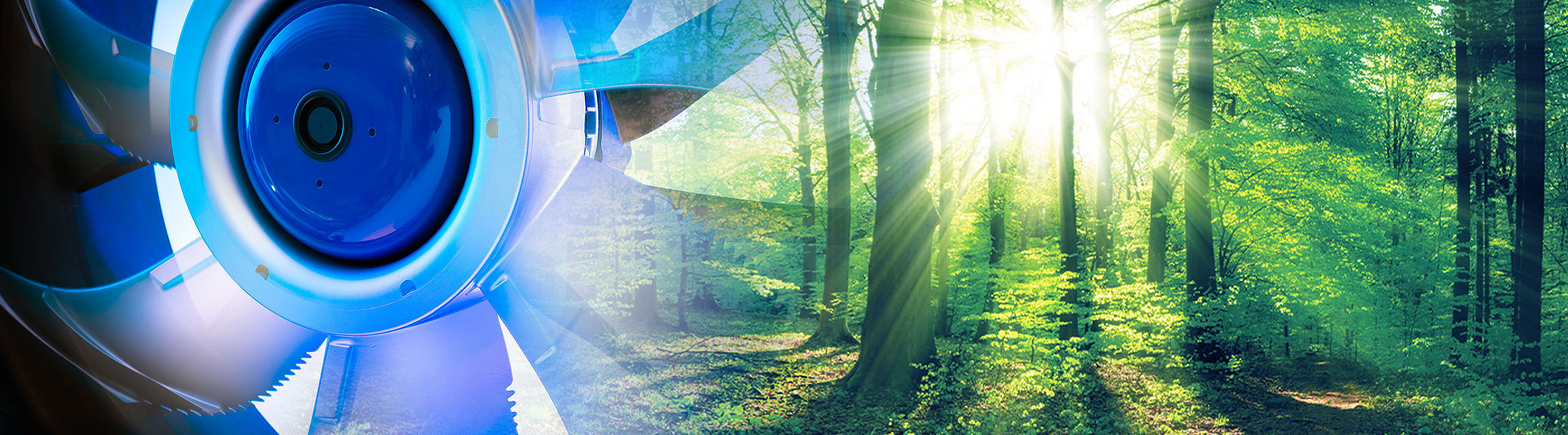 teaser ErP directive blue axial fan FE2owlet fading into forest green environment