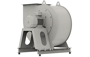 grey scroll fan from ZIEHL-ABEGG centrifugal fan frontal view 45 degrees rotated
