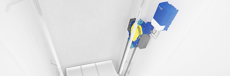 3D model elevator shaft with elevator machine ZAdisc and frequency inverter ZAdyn