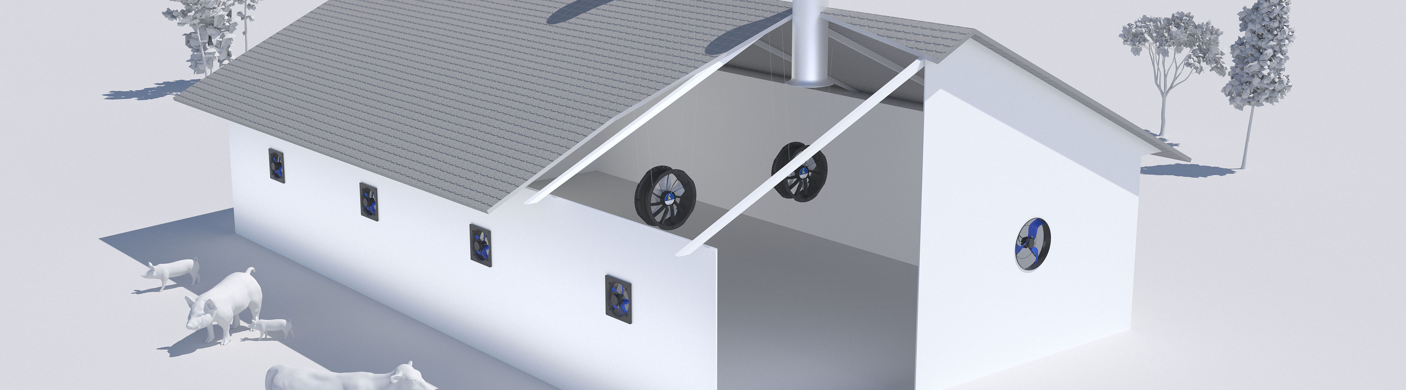 3D model of a building with ZIEHL-ABEGG fans