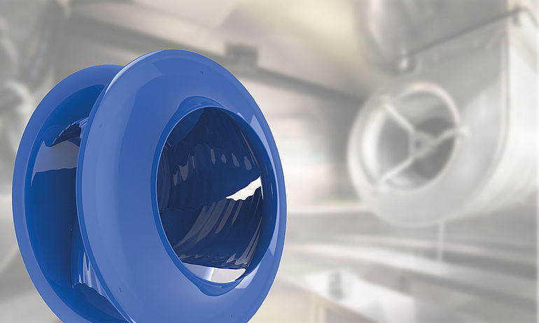 centrifugal fan impeller ZAbluefin with extraction unit in the background
