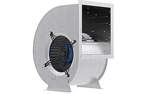 Radialventilator R-Reihe RD rechts Radialventilator R-Reihe RD mit Gehäuse Frontansicht 45 Grad gedreht