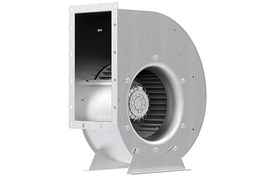 Centrifugal fan P series RG centrifugal fan P model range RG housing fan frontal view 45 degrees rotated