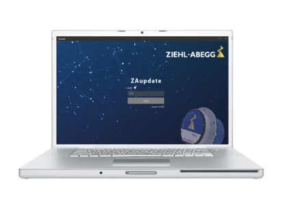 Software ZAupdate Startbildschirm von ZAupdate auf Laptopbildschirm