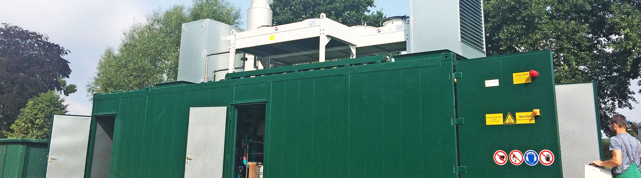 power plant in a green container with ventilation system