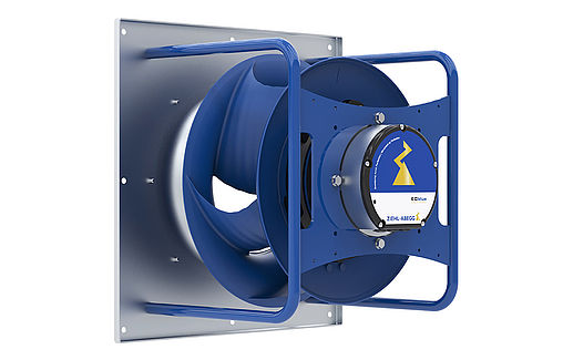 ZAbluefin mit ECblue-Motor & 4-füßiger Spinne blauer Radialventilator ZAbluefin mit ECblue-Motor & 4-füßiger Spinne