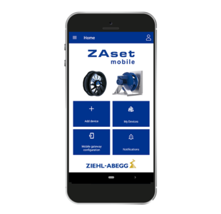 Smartphone mit ZAset Übersicht Startbildschirm mit 4 Boxen