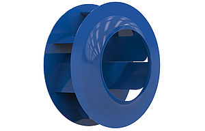 синяя крыльчатка Центробежный вентилятор серии C от ZIEHL-ABEGG Вид спереди с поворотом на 45 градусов
