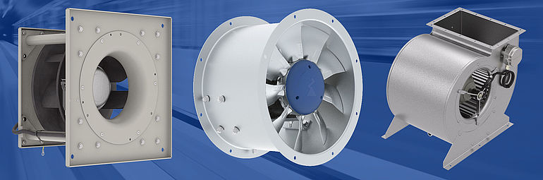 three fans from ZIEHL-ABEGG with blue Background
