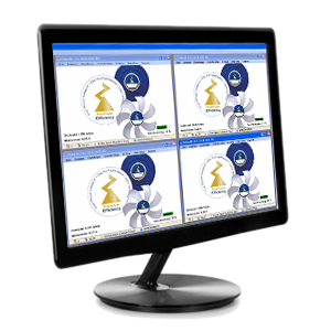 Bildschirm mit ZAset Desktop unterteilt in 4 Boxen mit Inhalt