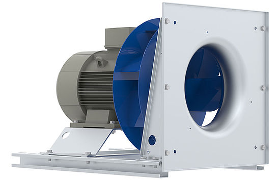 Centrifugal fan C model range with blue impeller and ER module frontal view 45 degrees rotated