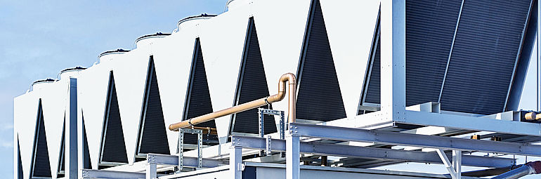 eight water chillers in a row