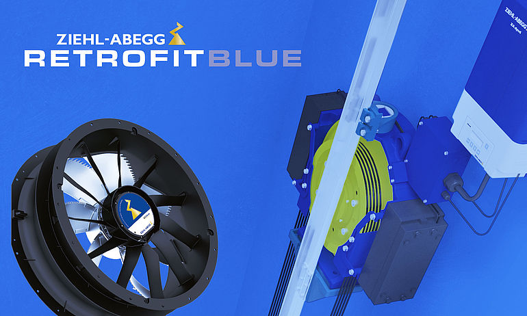 ZIEHL-ABEGG retrofit for ventilation systems and drive technology axial fan ZAplus with elevator machine ZAdisc