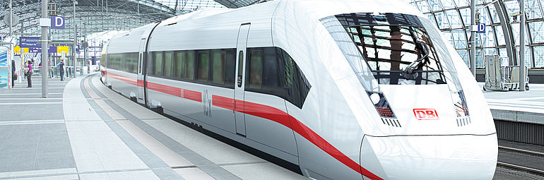 white Deutsche Bahn ICE train in railroad station
