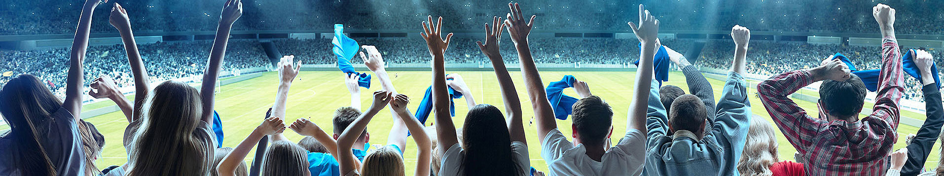 Sponsoring bei Spielen Feiernde Personen von hinten im Stadion