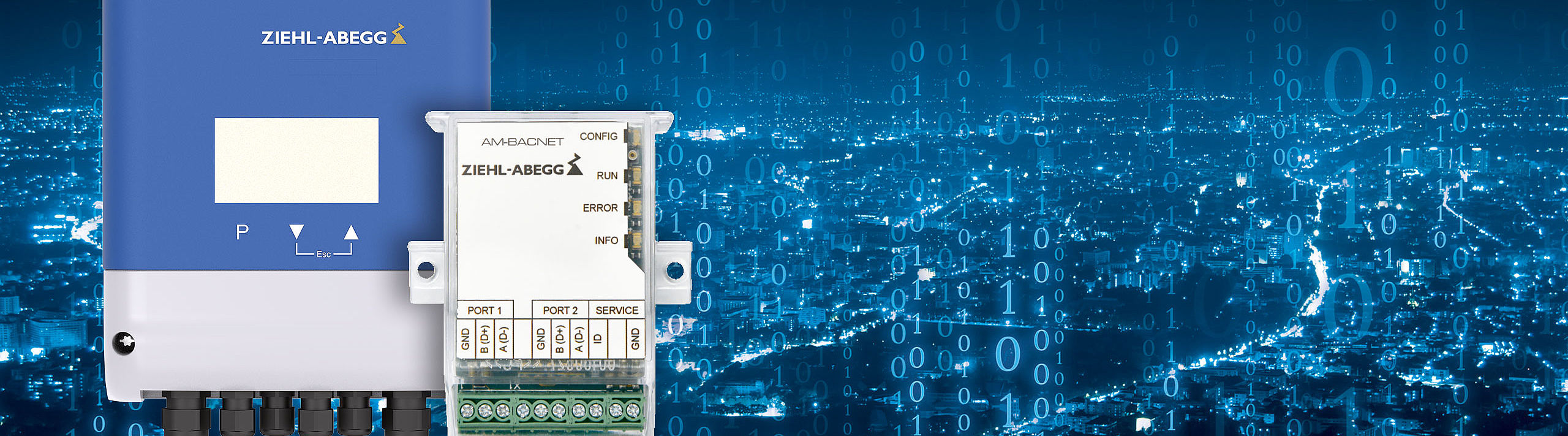 banner industry frequency inverter ZAdyn next to binary matrix