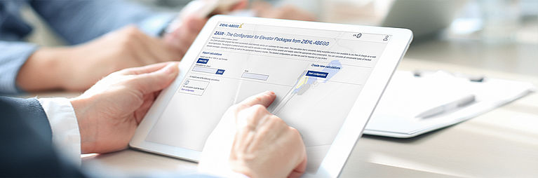 Software ZAlift Tablet mit ZAlift Software für Aufzugsantriebe