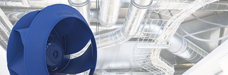 3-ventilations buildings blue centrifugal fan ZAvblue with ventilation system in the background