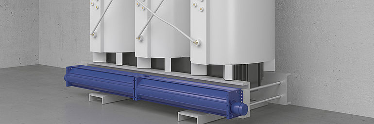 two blue ZIEHL-ABEGG cross flow fans for transformer cooling