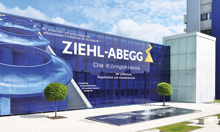 6-ventilations buildings InVent Künzelsau Exterior view of ZIEHL-ABEGG´s InVent development centre in Künzelsau with blue facade