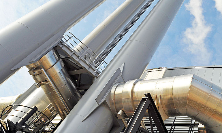 detail view power plant metal pipes