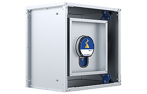 centrifugal fan ZAcube with premium optimizer and ECblue motor backside 45 degrees rotated