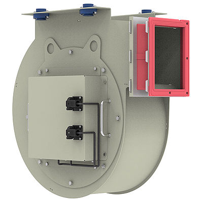 Ventilator in grauem Gehäuse