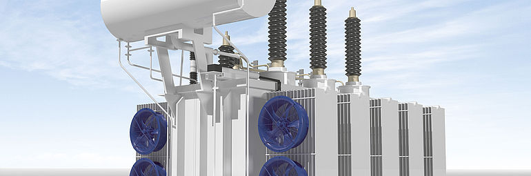 3D model of a energy generation plant cooled by blue ZIEHL-ABEGG axial fans