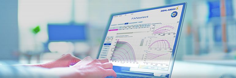 FANselect Auswahlprogramm für Ventilatoren geöffnet auf Laptop