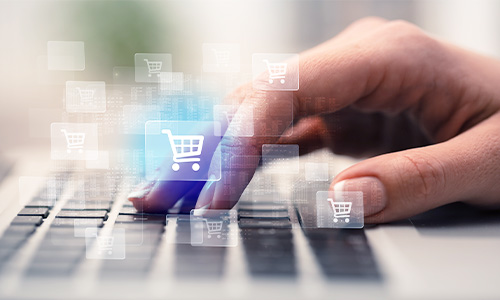AB_Portal Teaser hand on keyboard with icons shopping cart