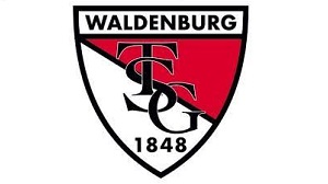 TSG Waldenburg Sponsor ZIEHL-ABEGG Wappen Halb rot, Halb weiß mit "TSG 1848", darüber "WALDENBURG"