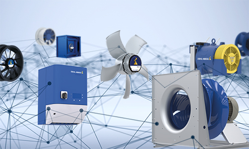 digitales Netz mit Produkten von ZIEHL-ABEGG aus allen Bereichen