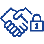 icon ZAcode secure and reliable icon blue shaking hands with security lock