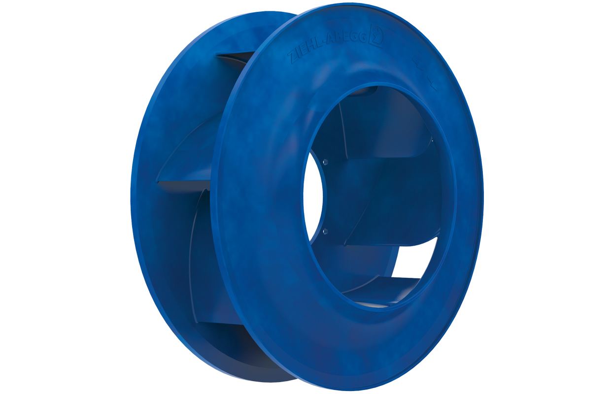 centrifugal fan Cpro RH blue centrifugal impeller Cpro frontal view 45 degrees rotated