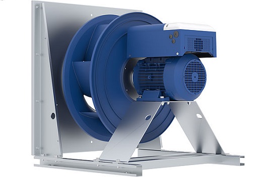 ventilation systems blue internal rotor motor PMblue with blue centrifugal impeller backside rotated 45 degrees to the left
