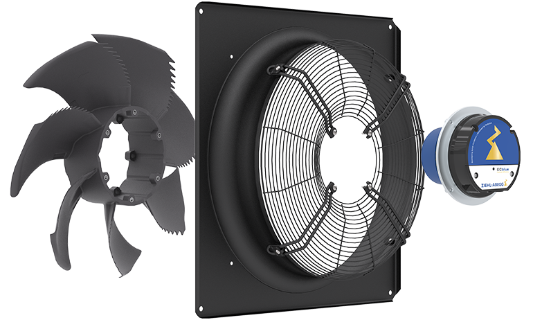 Axiallüfter mit EC-Motor und Montageplatte