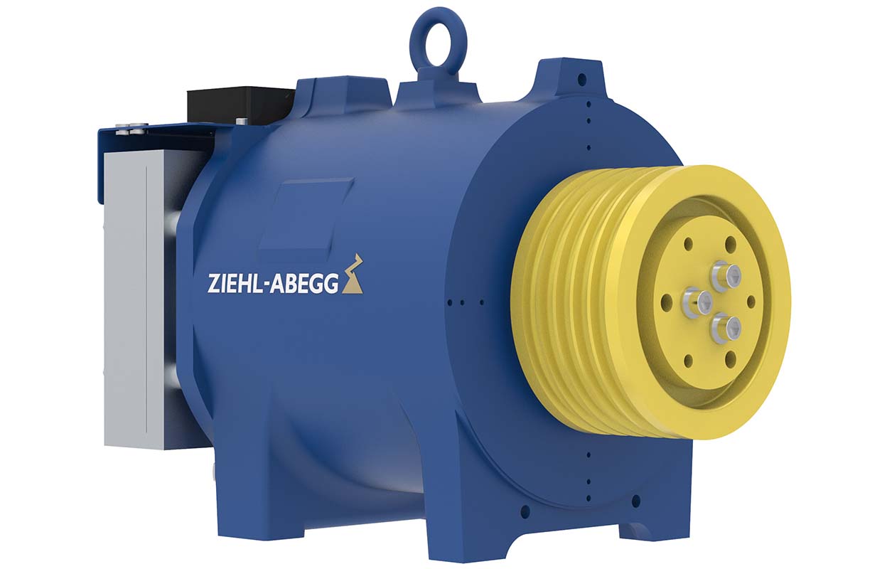 Blauer ZIEHL-ABEGG Aufzugsantrieb ZAtop SM200 30D